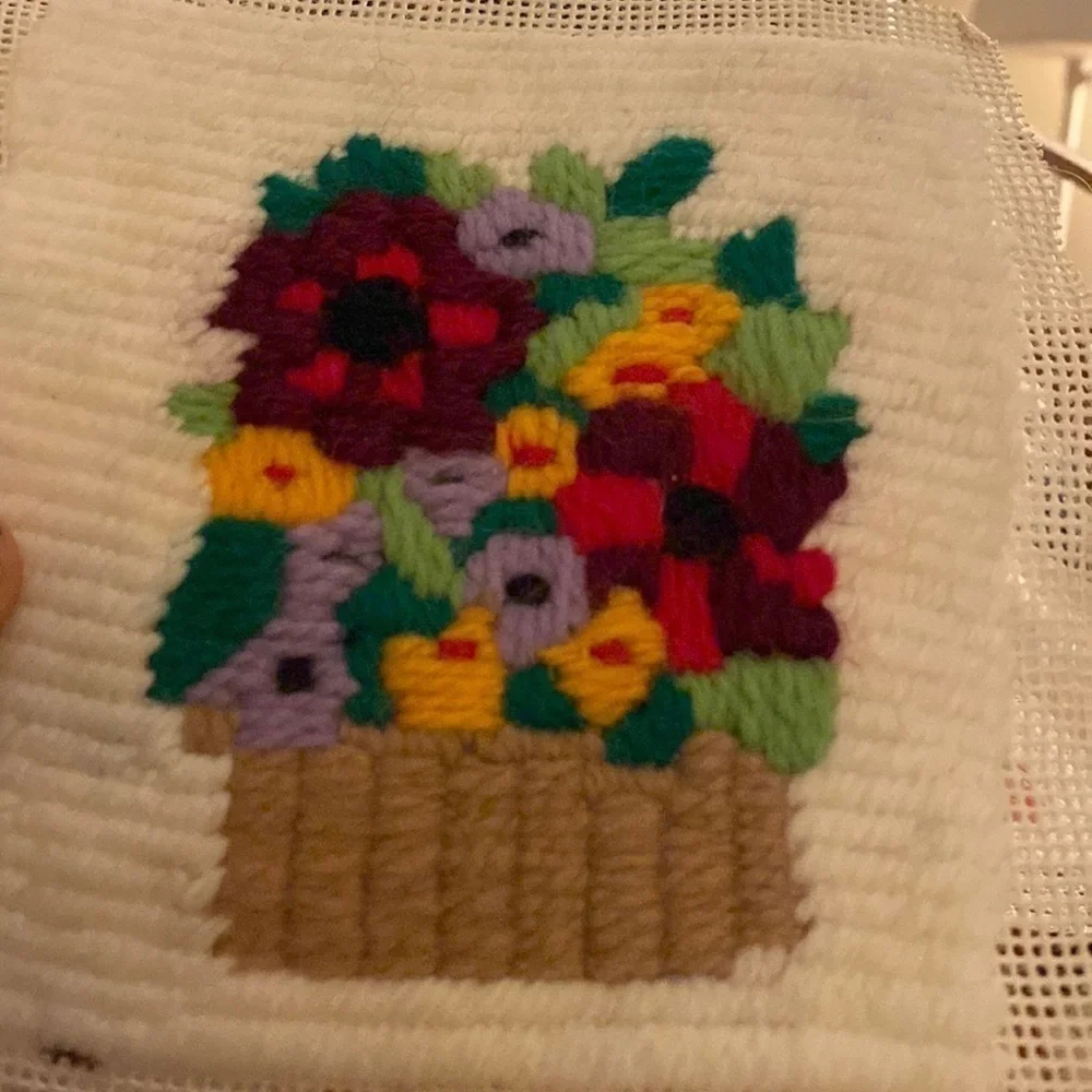 Vintage Yarn Cross Stitch Flowers Flower cottage core